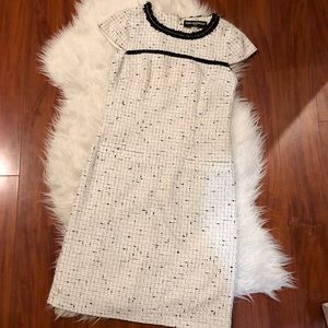 Karl Lagerfeld Black White Tweed Sleeveless Dress